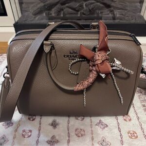 Coach Taupe Leather Satchel with Charm (large Rowan)